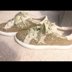 Gold and beige sneakers
